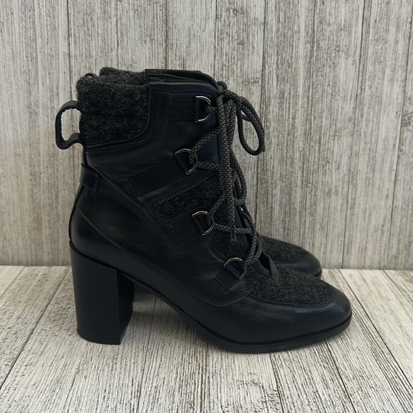 Napoleoni Grannie Black Leather Neoprene Lace-up Lolita Granny Booties - Picture 1 of 10